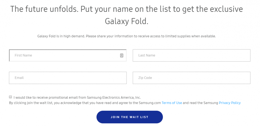 Galaxy Foldの事前登録フォーム